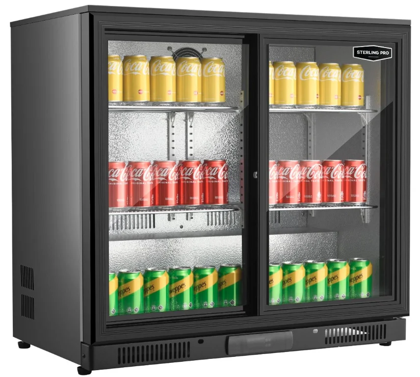 Sterling Pro Green SP2HC‑BS Black Double Sliding Door Bottle Cooler, 192L